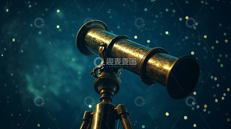 高清大图下载【趣麦麦图】星空下的复古天文望远镜