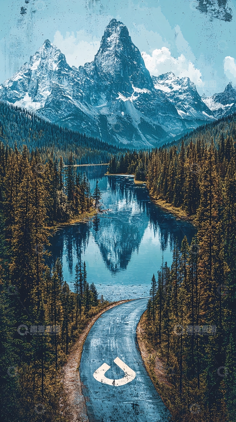 高清大图下载【趣麦麦图】雄伟雪山倒影湖面