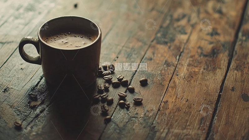 高清大图下载【趣麦麦图】一杯咖啡在木桌上
