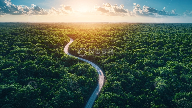高清大图下载【趣麦麦图】蜿蜒道路穿过绿色丛林