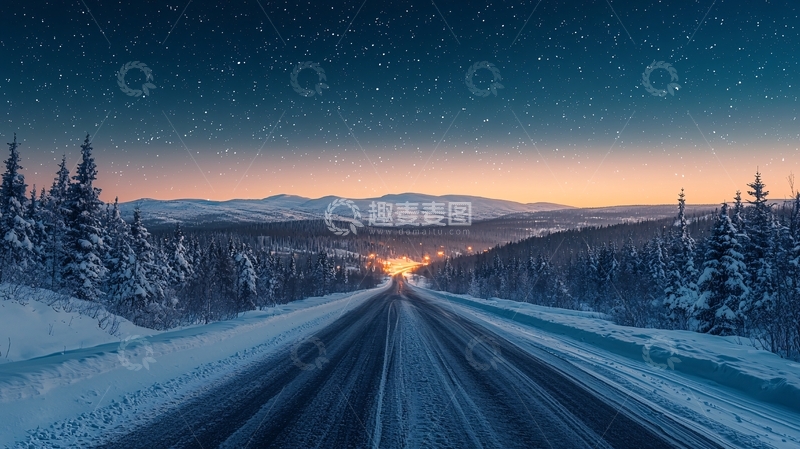 高清大图下载【趣麦麦图】雪夜公路