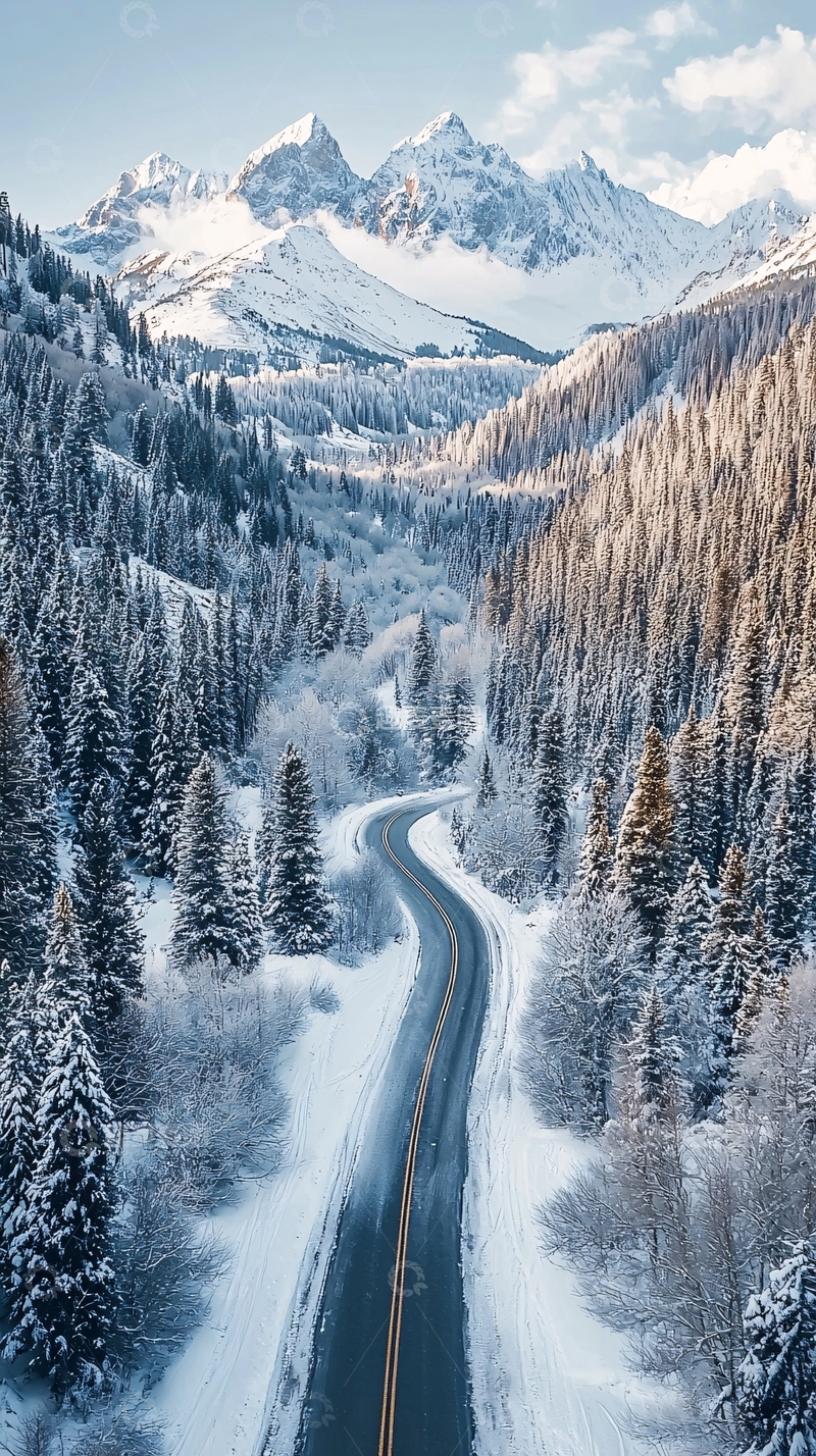 高清大图下载【趣麦麦图】雪山下的蜿蜒道路
