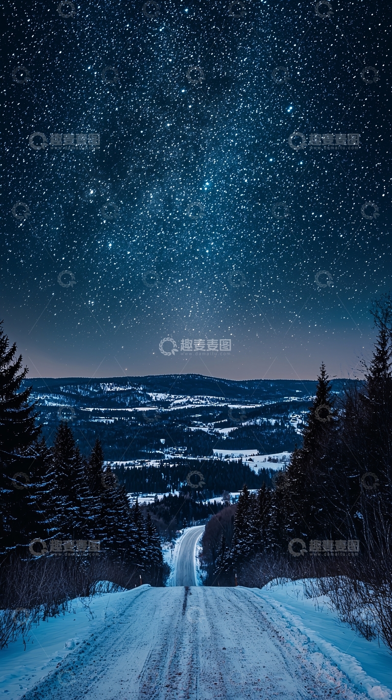 高清大图下载【趣麦麦图】星空下的雪路