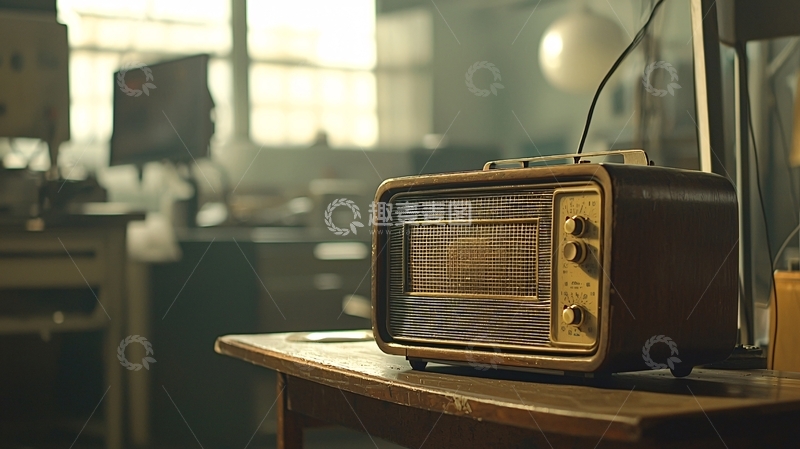 高清大图下载【趣麦麦图】老式收音机在旧木桌上