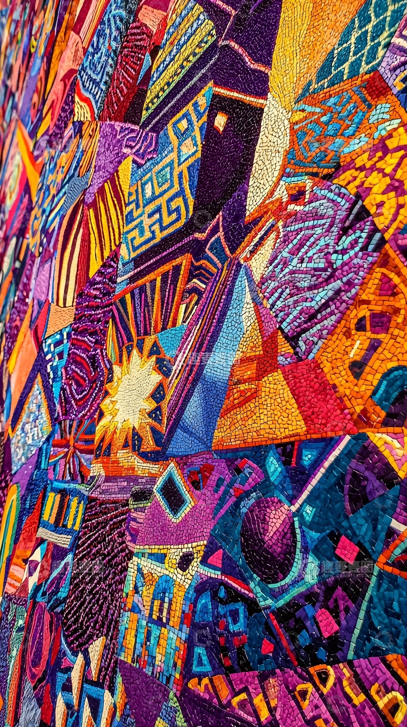 高清大图下载【趣麦麦图】抽象几何彩色刺绣