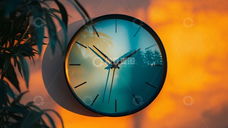 高清大图下载【趣麦麦图】日落背景下挂钟