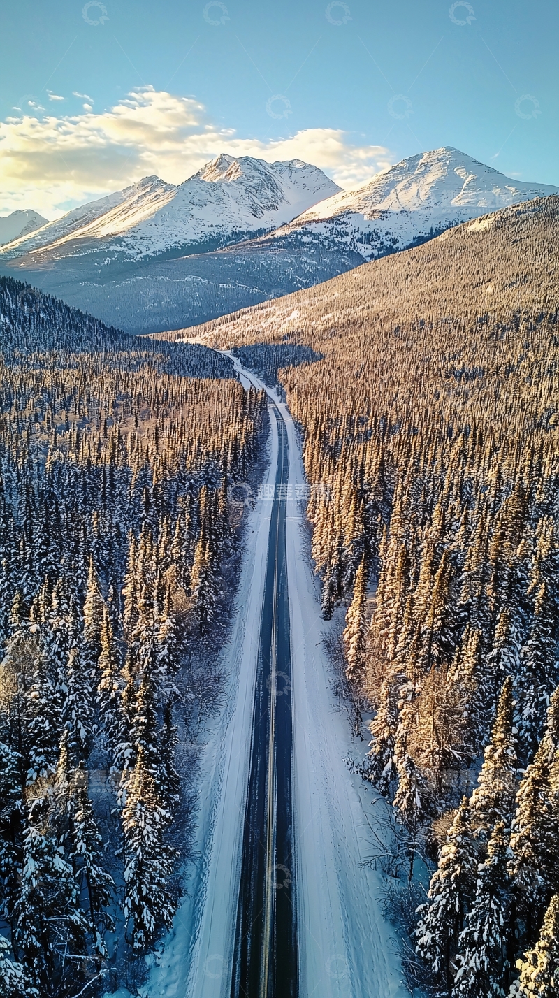 高清大图下载【趣麦麦图】雪山下的公路美景