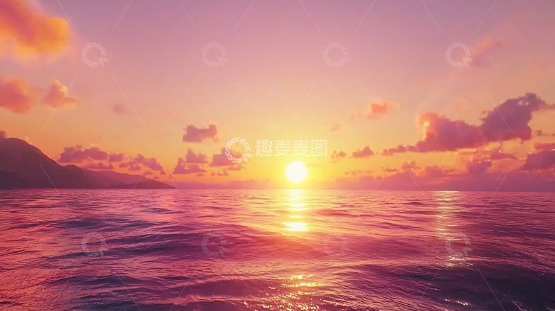 高清大图下载【趣麦麦图】粉色系海边日落