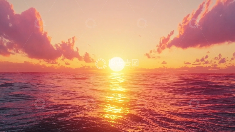 高清大图下载【趣麦麦图】海边日落晚霞景色