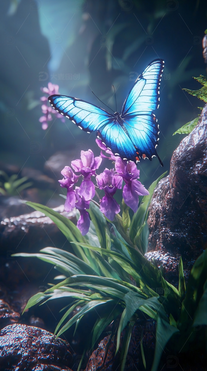 高清大图下载【趣麦麦图】梦幻蓝蝴蝶花丛
