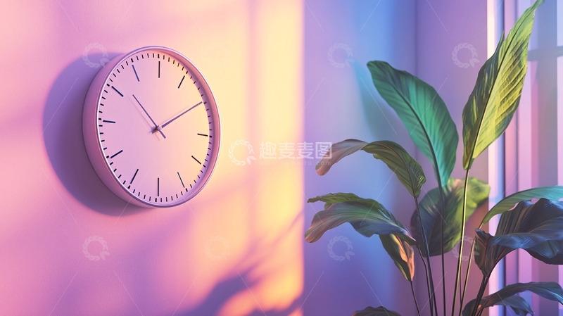 高清大图下载【趣麦麦图】-墙上挂钟粉色光线