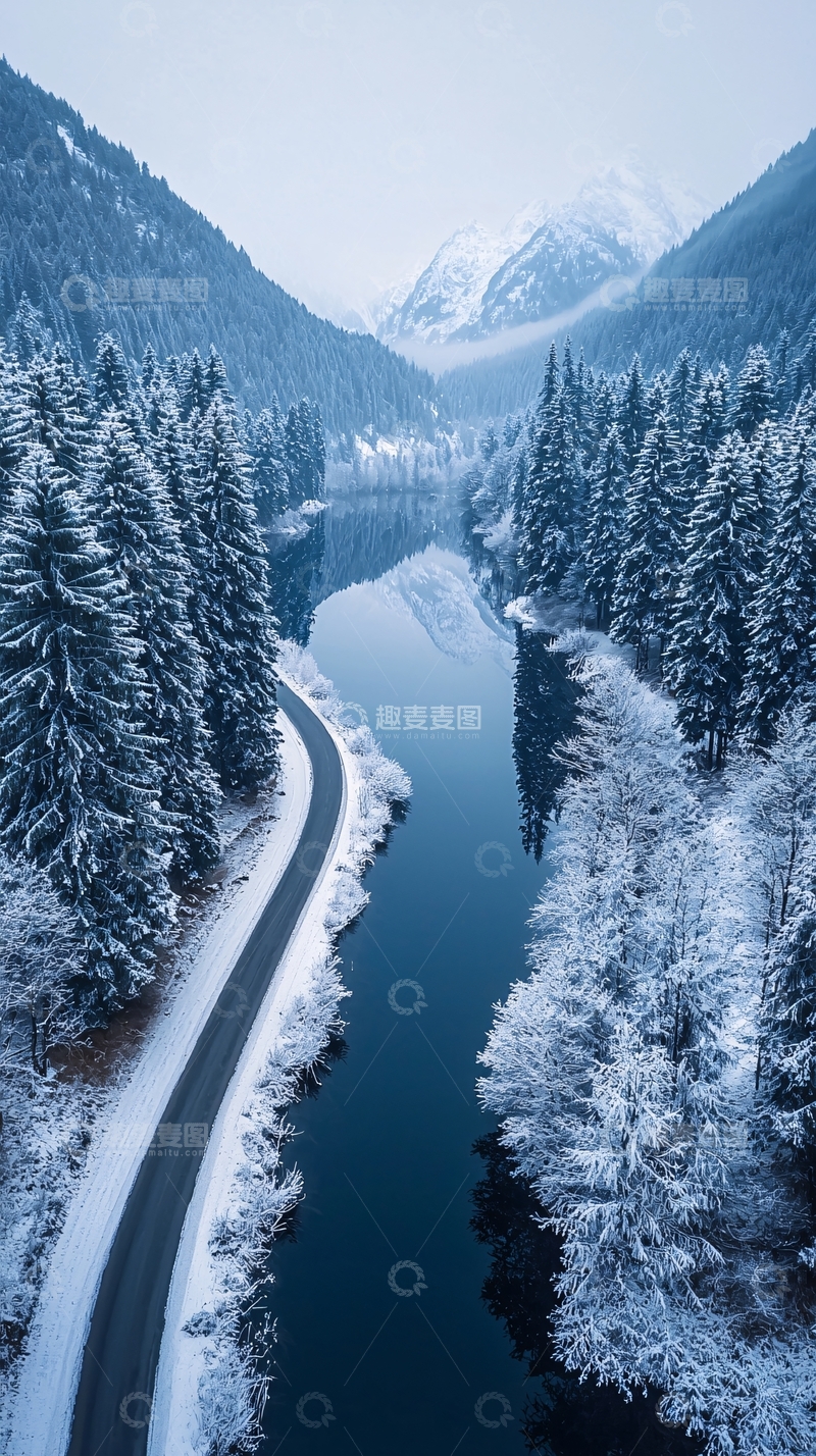 高清大图下载【趣麦麦图】雪山公路河流