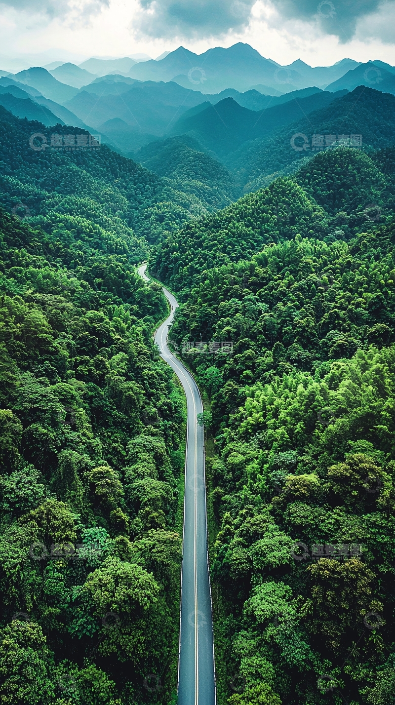 高清大图下载【趣麦麦图】蜿蜒山路穿梭在翠绿森林