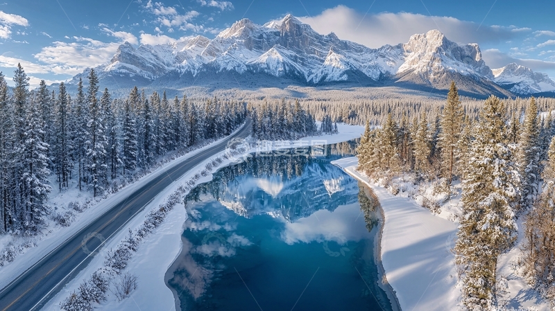 高清大图下载【趣麦麦图】雪山倒映在冰冷的河水