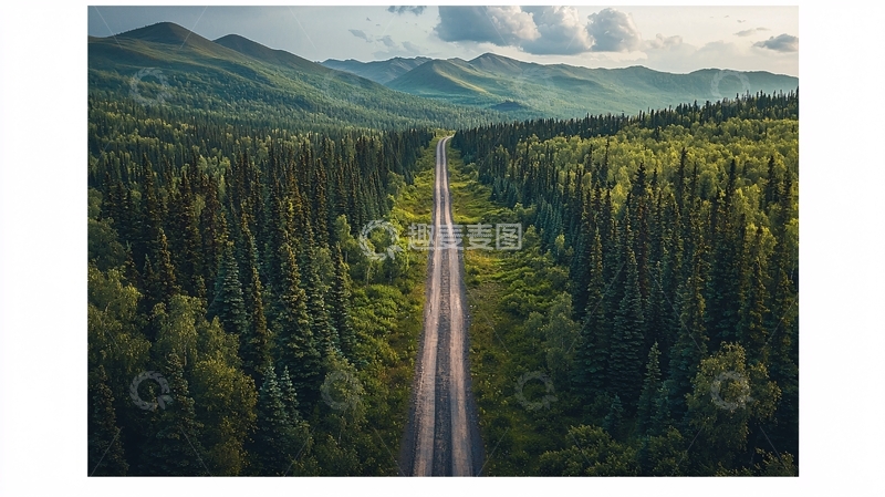 高清大图下载【趣麦麦图】笔直的公路穿过森林