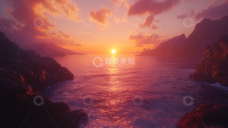 高清大图下载【趣麦麦图】壮丽海峡落日余晖