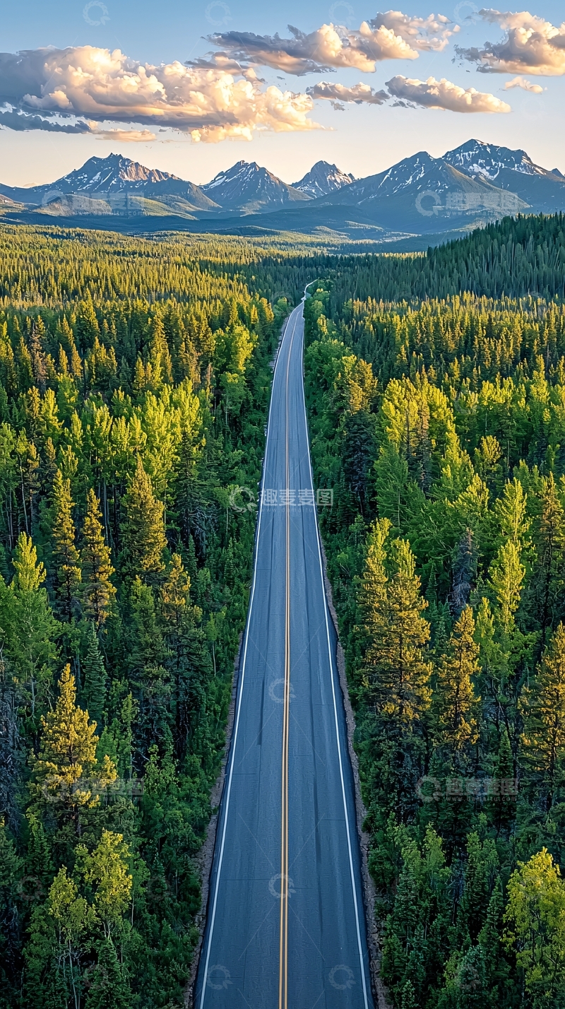 高清大图下载【趣麦麦图】笔直道路通向远山