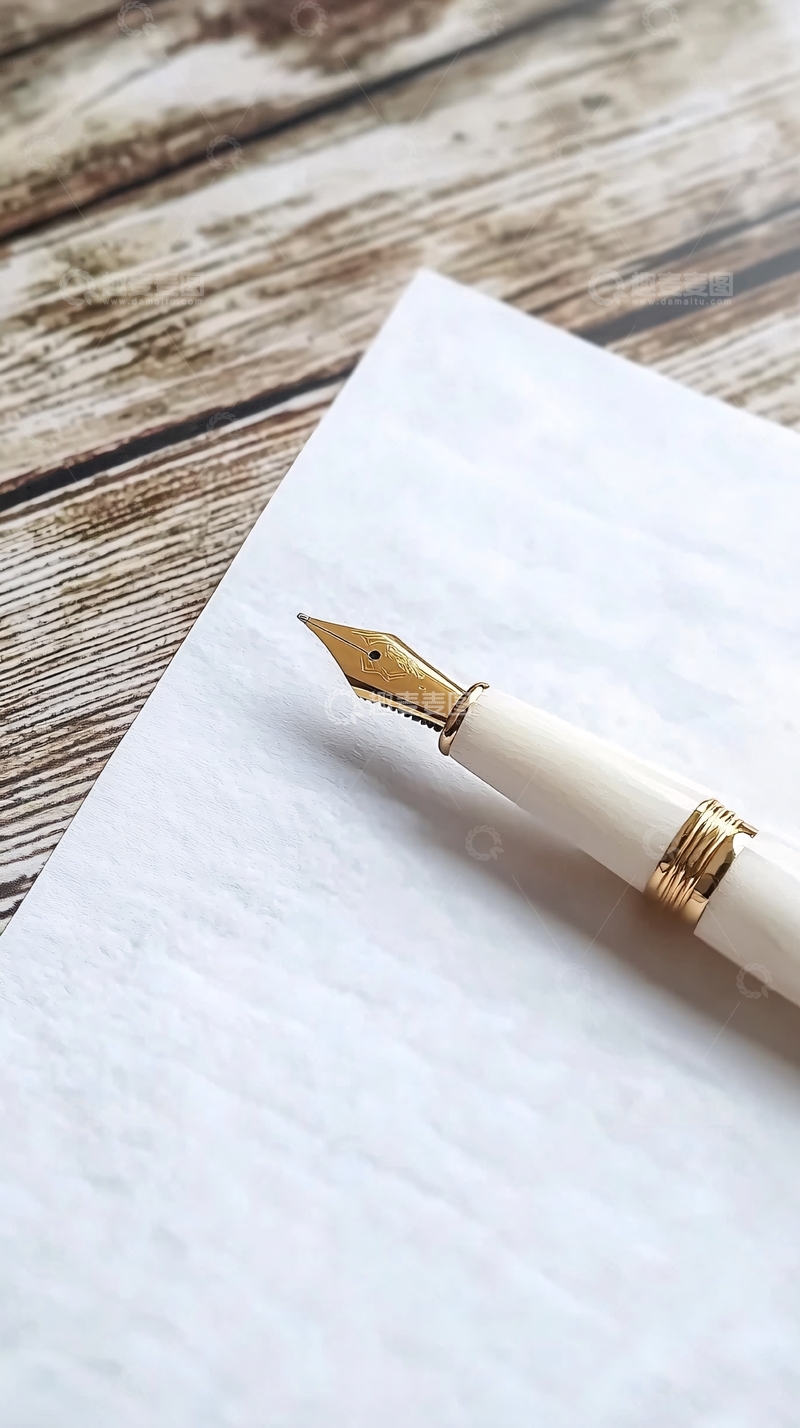 高清大图下载【趣麦麦图】钢笔放在白纸上