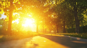 阳光洒在林荫小道