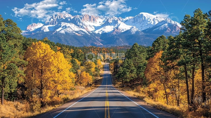 高清大图下载【趣麦麦图】秋日公路雪山景色
