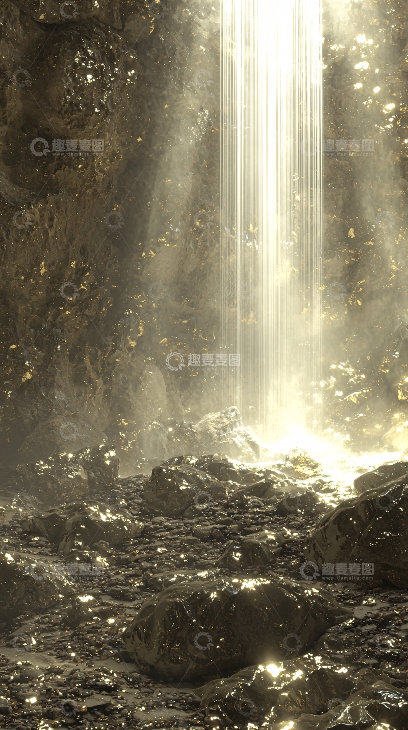 高清大图下载【趣麦麦图】洞穴瀑布阳光