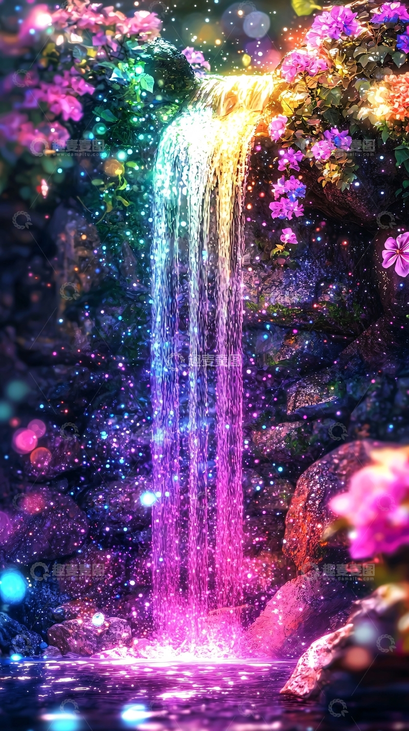 高清大图下载【趣麦麦图】梦幻彩虹瀑布