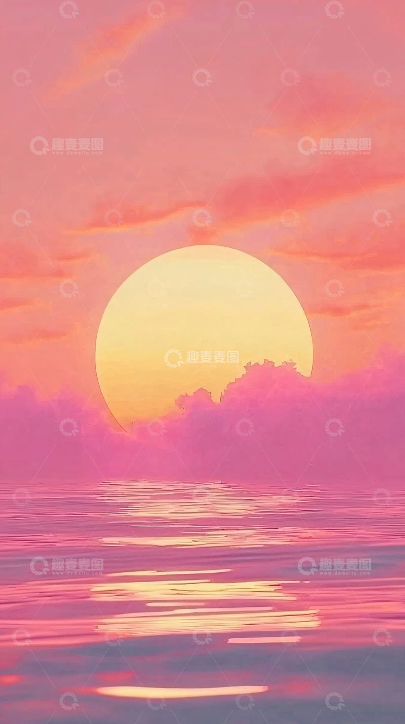 高清大图下载【趣麦麦图】粉色系日落海景