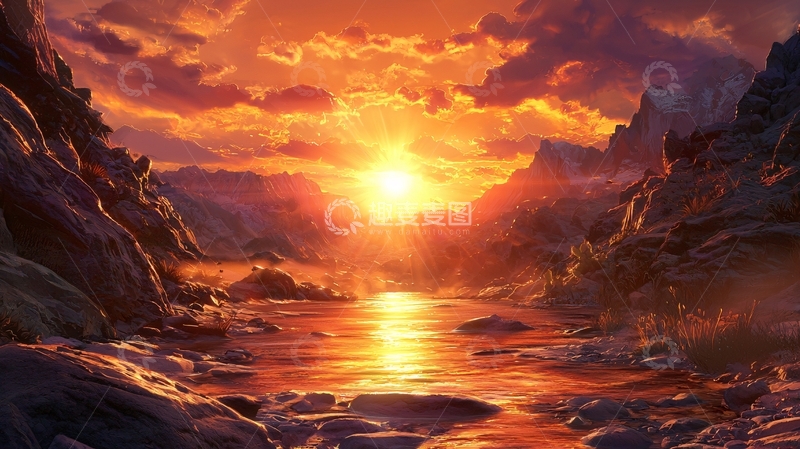 高清大图下载【趣麦麦图】燃烧的峡谷日落