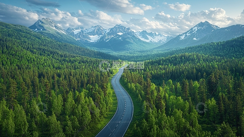 高清大图下载【趣麦麦图】山路蜿蜒通向雪山