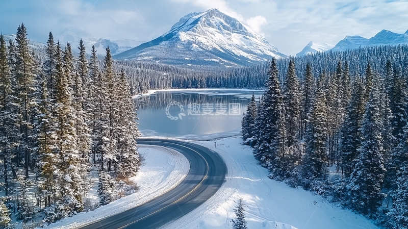 高清大图下载【趣麦麦图】雪山湖泊公路风景