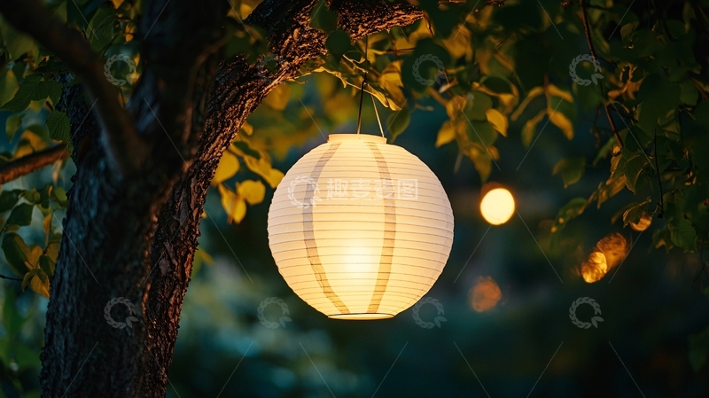 高清大图下载【趣麦麦图】树上挂着的白色纸灯笼