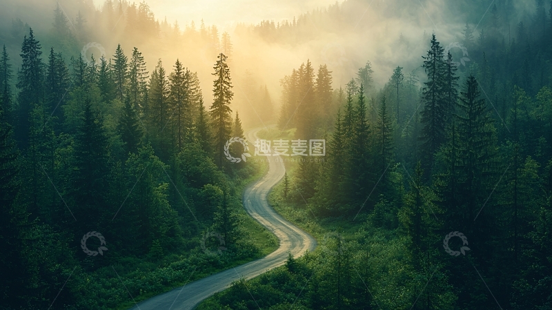 高清大图下载【趣麦麦图】森林中的蜿蜒道路