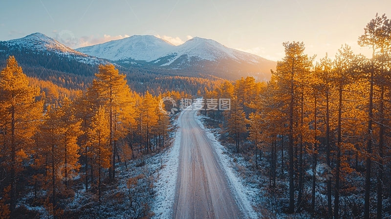 高清大图下载【趣麦麦图】秋日雪景公路