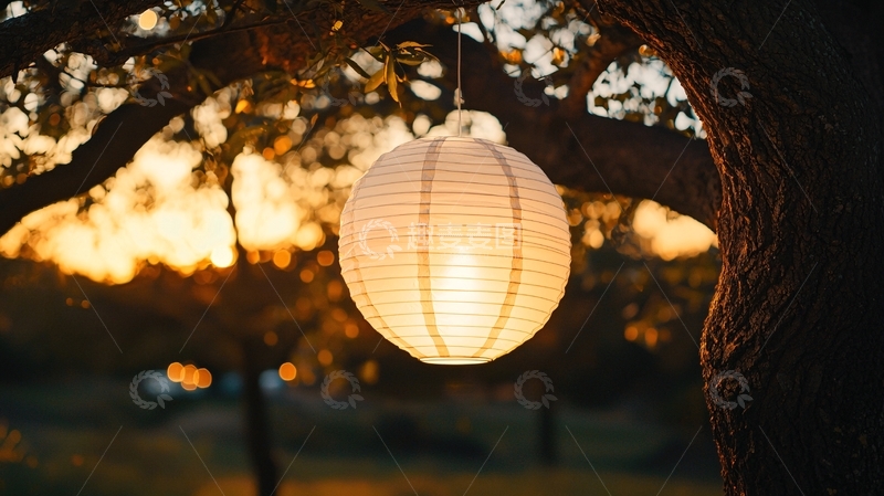 高清大图下载【趣麦麦图】树上悬挂的纸灯笼