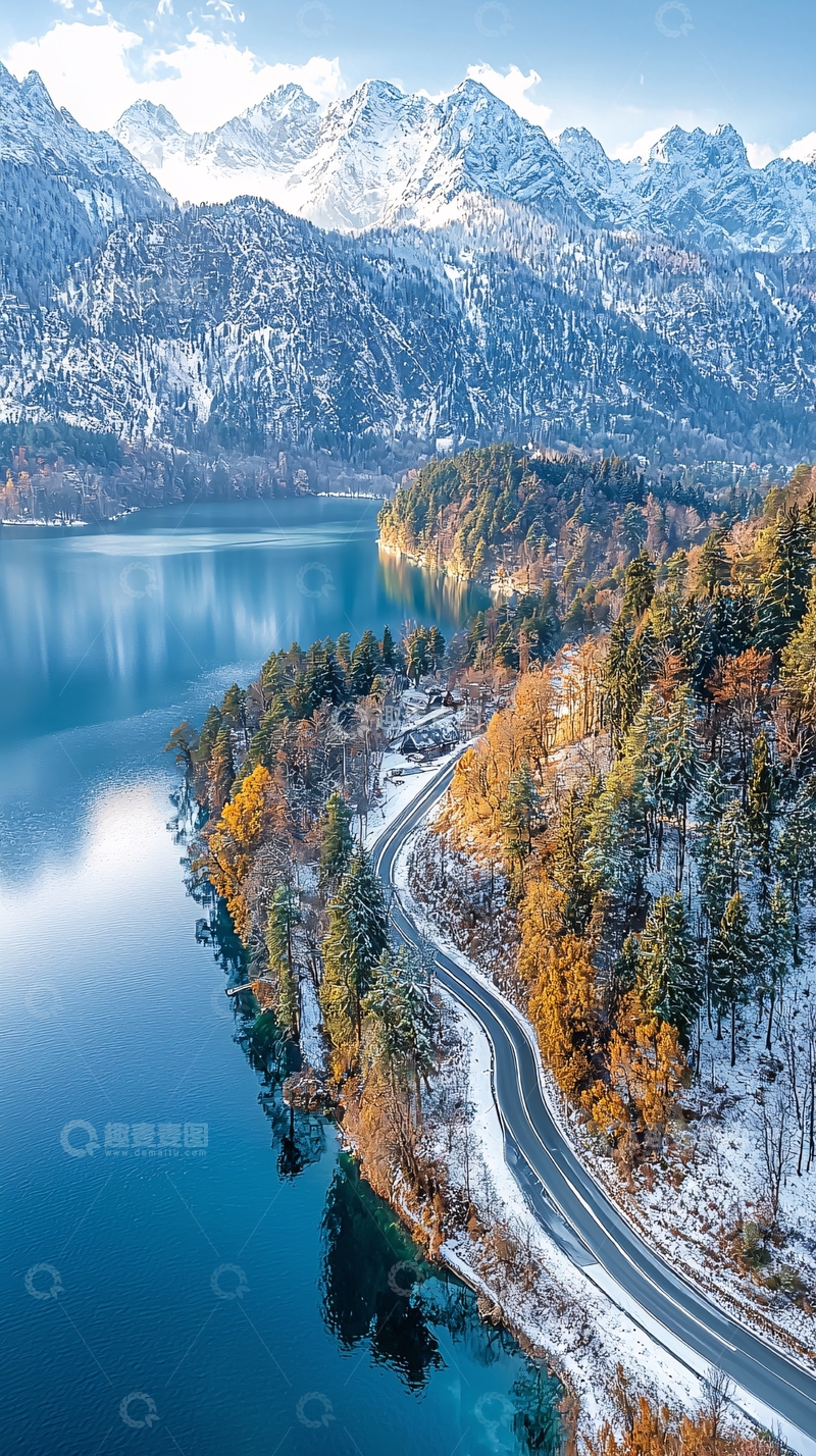 高清大图下载【趣麦麦图】雪山湖泊公路