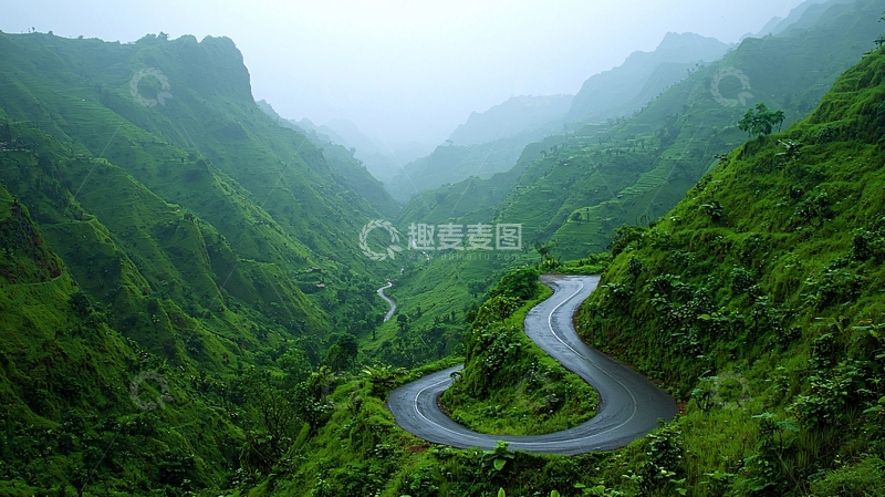 高清大图下载【趣麦麦图】蜿蜒山路风景秀丽