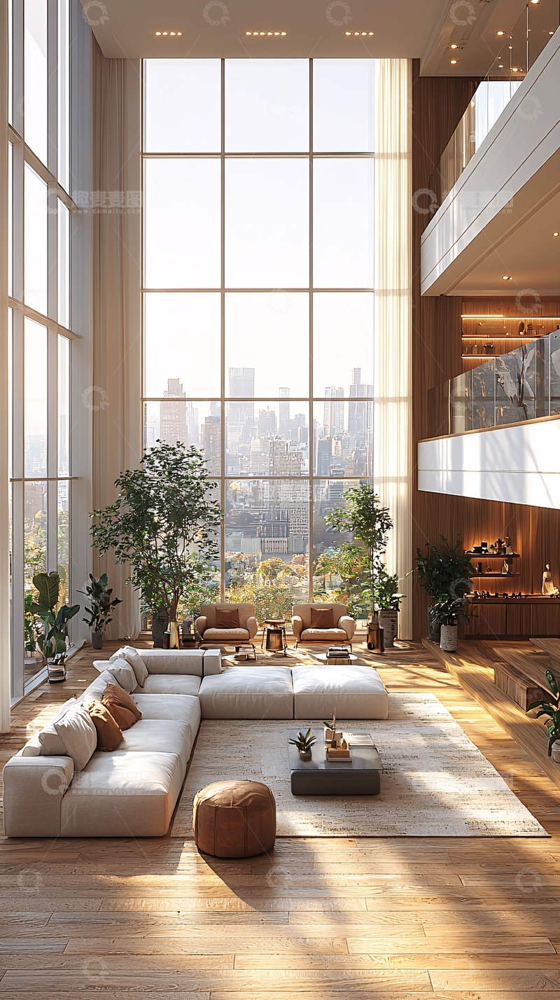 高清大图下载【趣麦麦图】极简风落地窗大客厅