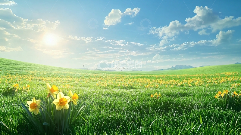 高清大图下载【趣麦麦图】阳光明媚的春天田野
