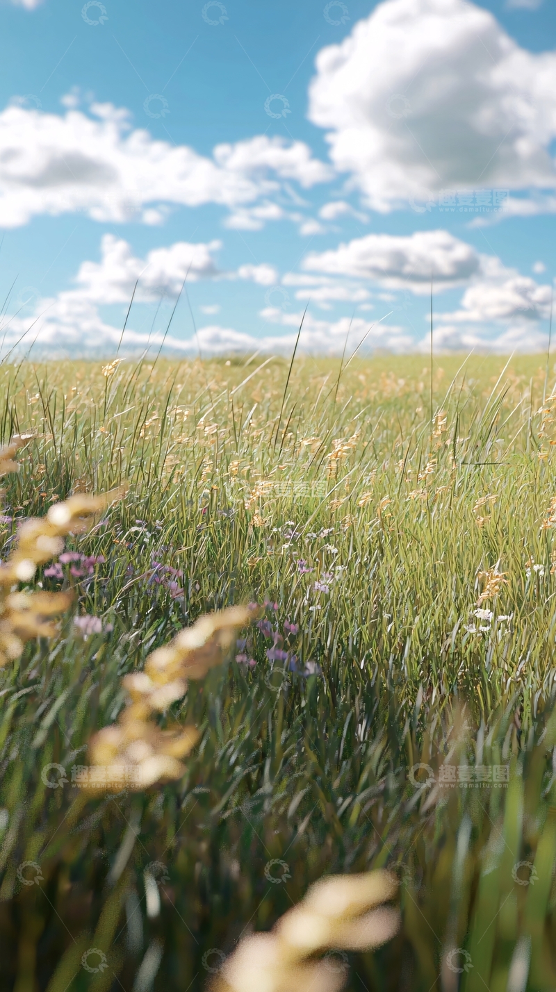 高清大图下载【趣麦麦图】阳光下的金黄草地