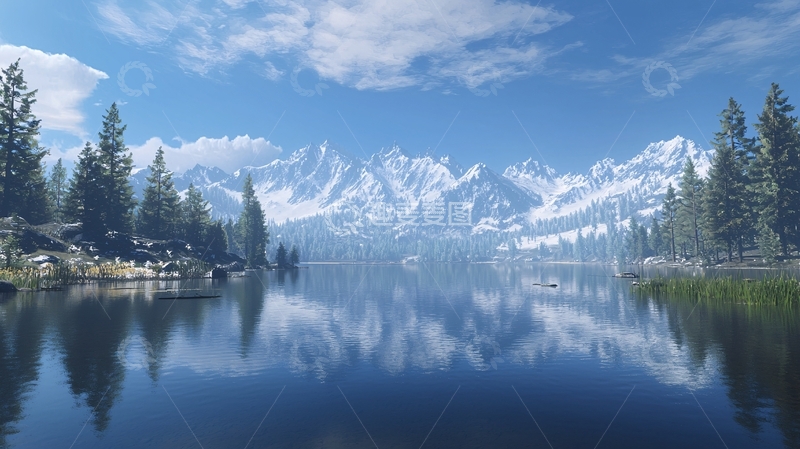 高清大图下载【趣麦麦图】雪山湖泊倒影