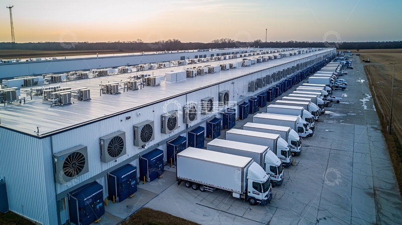 高清大图下载【趣麦麦图】大型物流中心卡车排队