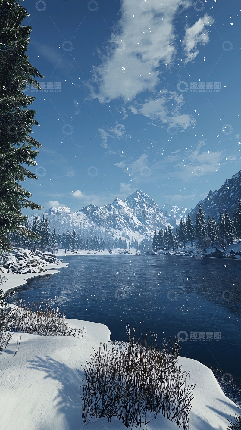 高清大图下载【趣麦麦图】冬季雪山湖泊风景