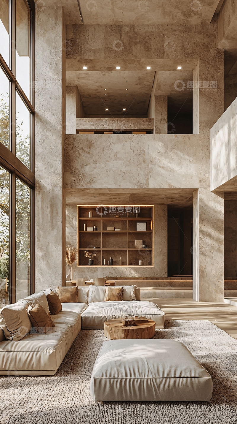 高清大图下载【趣麦麦图】极简风水泥质感客厅