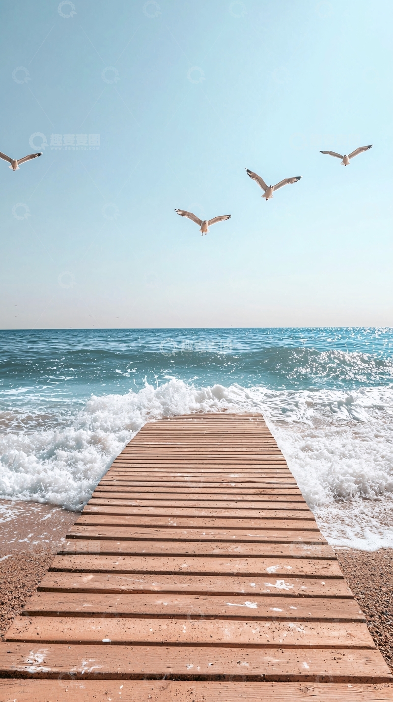高清大图下载【趣麦麦图】海边木栈道