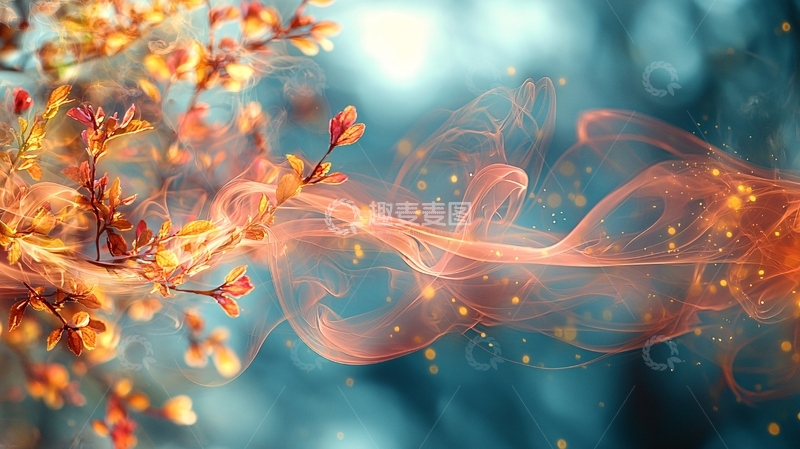 高清大图下载【趣麦麦图】花枝与烟雾朦胧交织