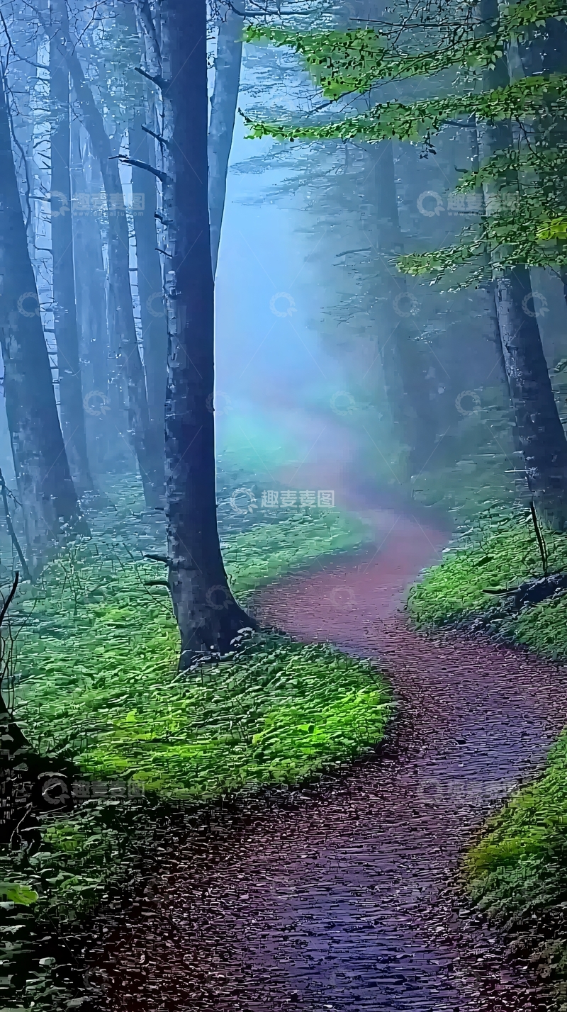 高清大图下载【趣麦麦图】雾气森林小路