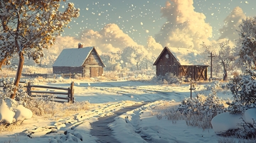 冬日雪景乡村小屋