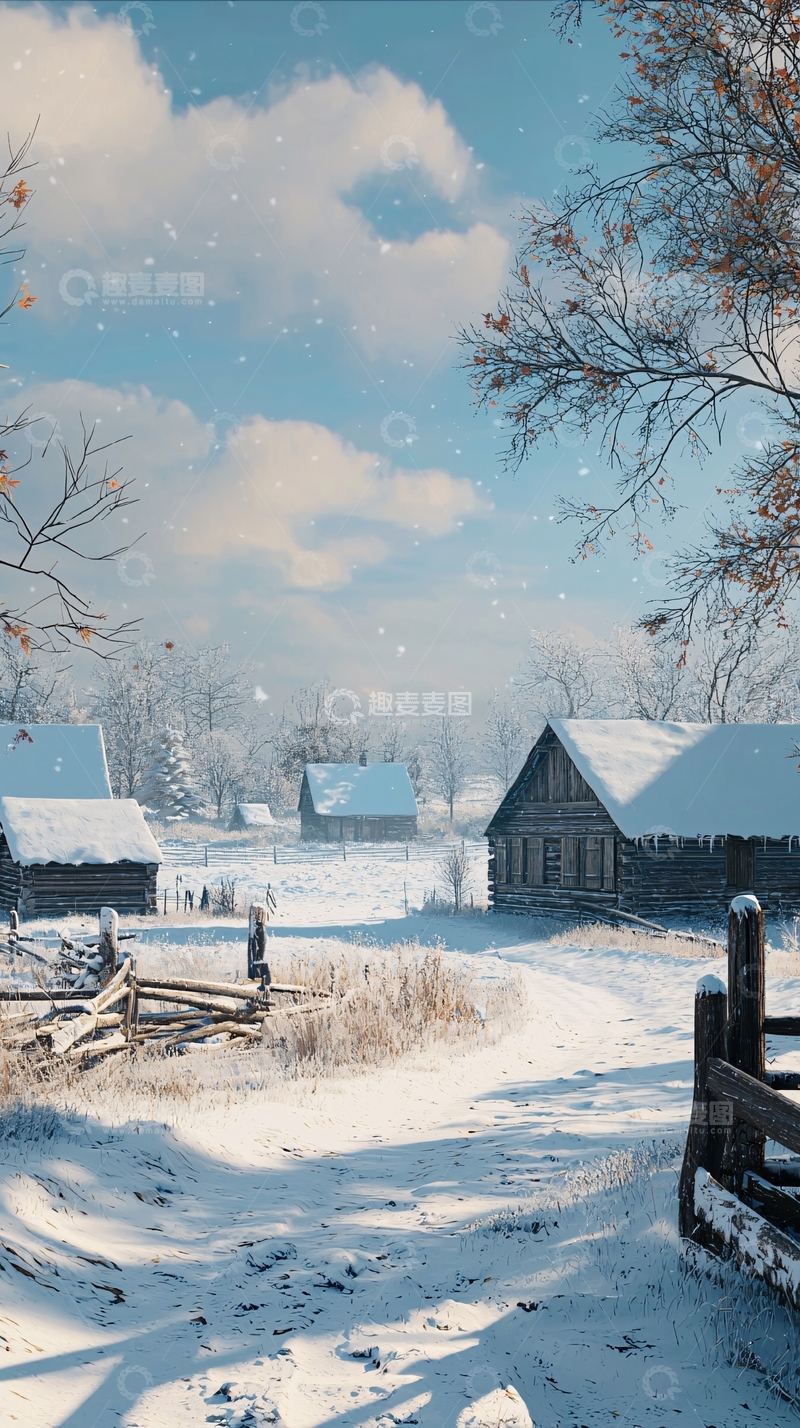 高清大图下载【趣麦麦图】冬日雪景村庄