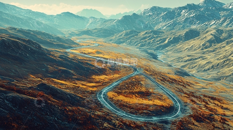 高清大图下载【趣麦麦图】山路蜿蜒盘旋于山谷之间