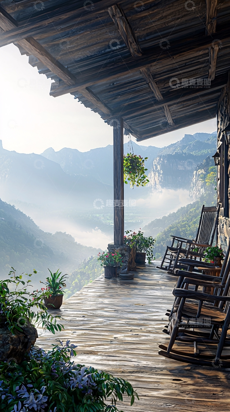 高清大图下载【趣麦麦图】山间木屋清晨景色